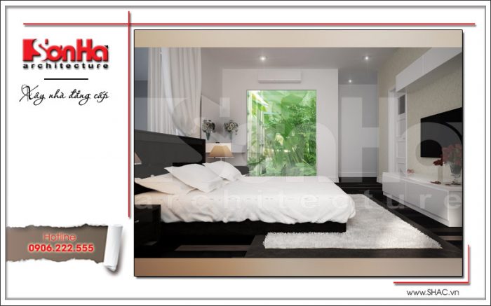 Phương án thiết kế nội thất phòng ngủ phong cách hiện đại được đánh giá cao bởi màu sắc đẹp 