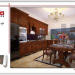 Thiết kế phòng bếp nội thất gỗ nhà phố cổ điển 5 tầng đẹp sh nop 0127