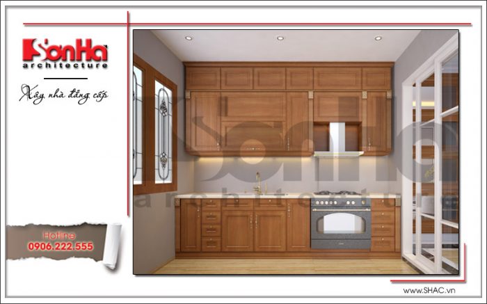 Mẫu thiết kế nội thất phòng bếp tầng 6 nhà phố 6 tầng tại Hà Nội - SH NOP 0128
