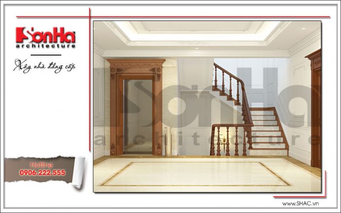 Mẫu thiết kế nội thất hành lang nhà phố cổ điển 3 tầng tại Hà Nội SH NOP 0129