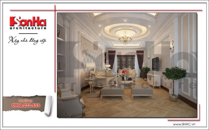 Mẫu thiết kế nội thất phòng khách cổ điển nhà phố 6 tầng tại Hà Nội - SH NOP 0128
