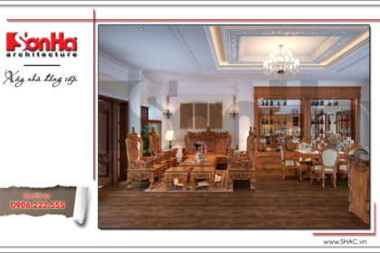 Thiết kế phòng khách nội thất gỗ đẹp đẳng cấp nhà phố kiến trúc Pháp tại Hà Nội sh nop 0126