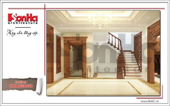Thiết kế nội thất phòng khách sang trọng nhà phố cổ điển 3 tầng tại Hà Nội SH NOP 0129