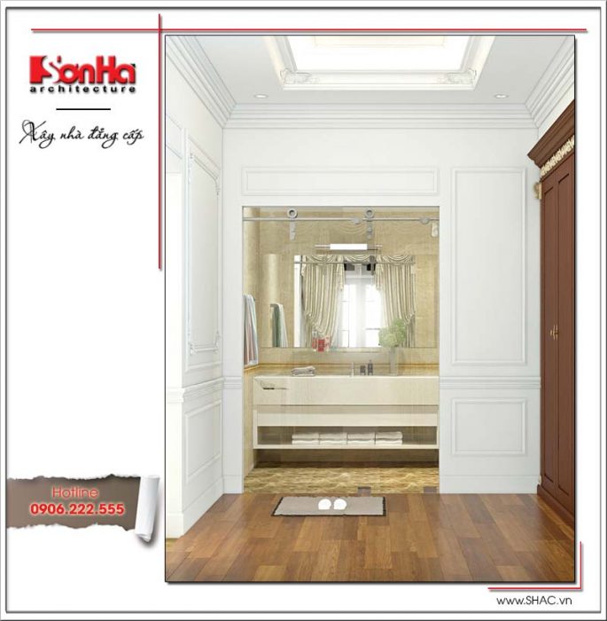 Thiết kế nội thất phòng tắm bố mẹ nhà phố cổ điển 3 tầng tại Hà Nội SH NOP 0129