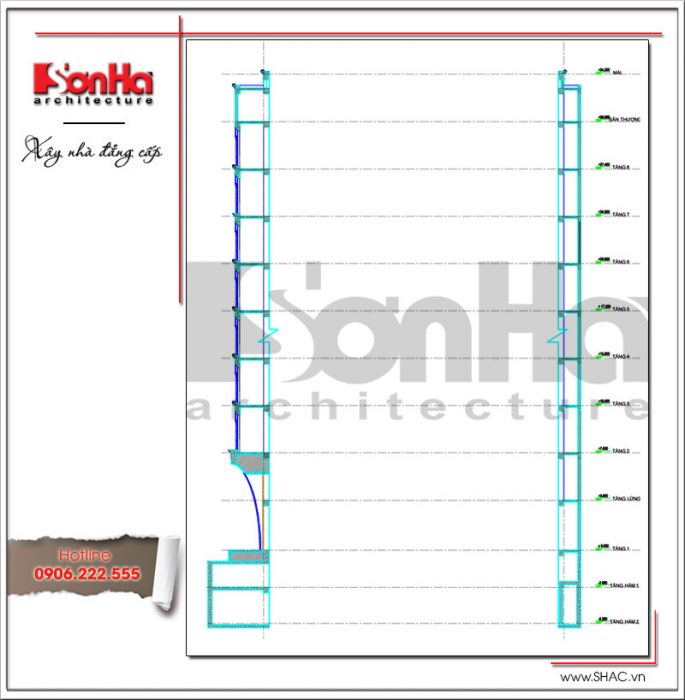 Mặt cắt 1-4 khách sạn cổ điển sh ks 0033