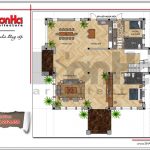 Mặt bằng công năng tầng 1 biệt thự hiện đại 2 tầng tại Quảng Bình sh btd 0053