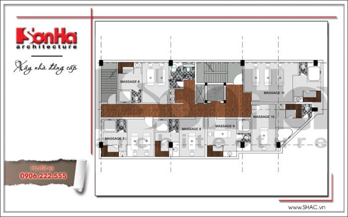 Mặt bằng công năng tầng 6 quán karaoke tại Vĩnh Phúc sh bck 0044