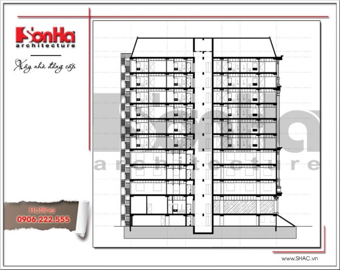 Mặt cắt công trình khách sạn 3 sao 12 tầng tại Hải Phòng sh ks 0035