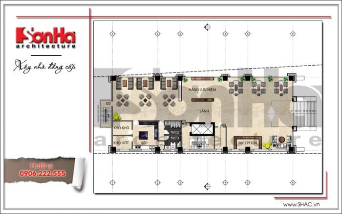 Mặt bằng công năng tầng 2 khách sạn 3 sao 12 tầng tại Hải Phòng sh ks 0035