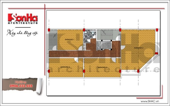 Mặt bằng công năng tầng 2 quán karaoke tại Vĩnh Phúc sh bck 0044