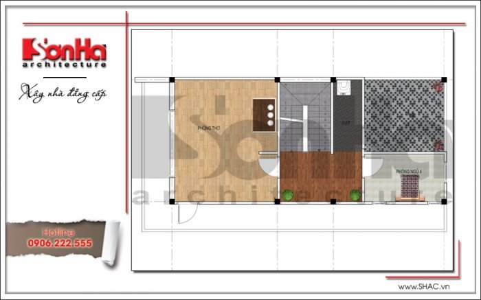 Mặt bằng công năng tầng 4 nhà ống hiện đại tại Hải Phòng sh nod 0169