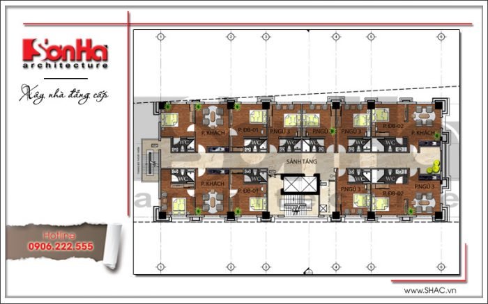 Mặt bằng công năng tầng 6 - 11 khách sạn 3 sao 12 tầng tại Hải Phòng sh ks 0035