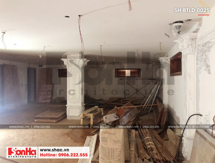 6 Ảnh thực tế thi công biệt thự lâu đài mặt tiền 11m tại hà nội sh btld 0025