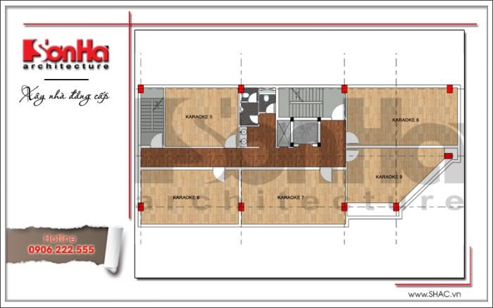 Mặt bằng công năng tầng 3 quán karaoke tại Vĩnh Phúc sh bck 0044