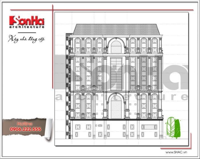 Mặt đứng ngang công trình khách sạn 3 sao 12 tầng tại Hải Phòng sh ks 0035