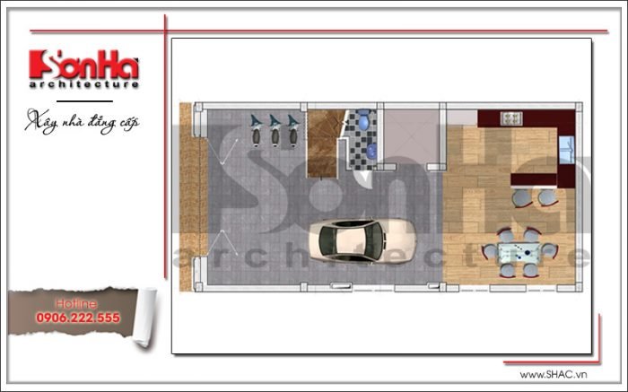 Mặt bằng công năng tầng 1 biệt thự cổ điển đẹp sh btp 0105