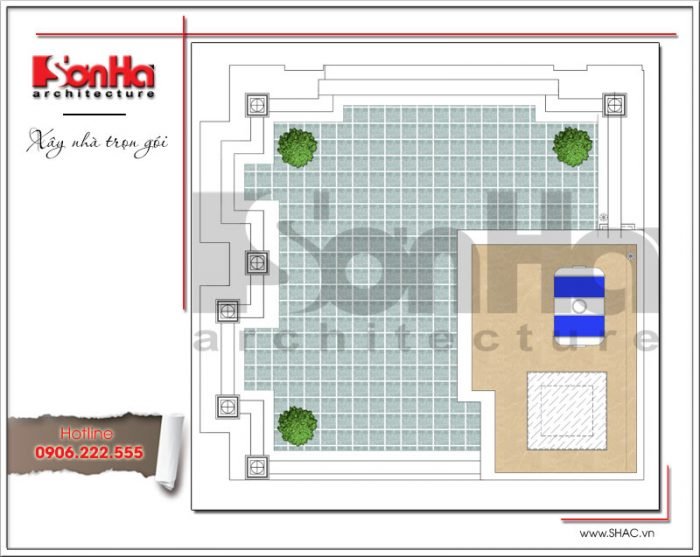 Mặt bằng công năng tầng mái nhà ống Pháp tại Hà Nội sh nop 0143