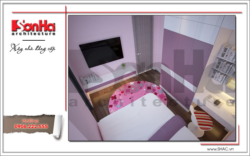 Thiết kế nội thất phòng ngủ con gái nhà ống hiện đại tại Hải Phòng sh nod 0170