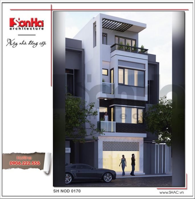 Mẫu thiết kế kiến trúc nhà ống hiện đại tại Hải Phòng sh nod 0170