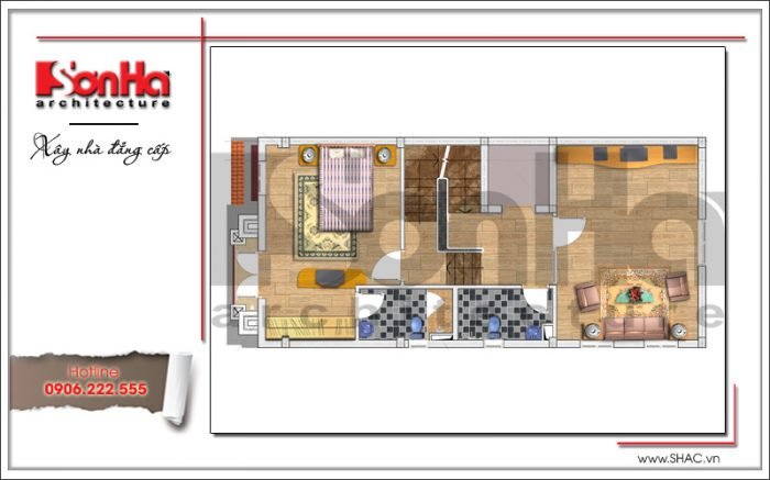Mặt bằng công năng tầng 2 biệt thự cổ điển đẹp sh btp 0105