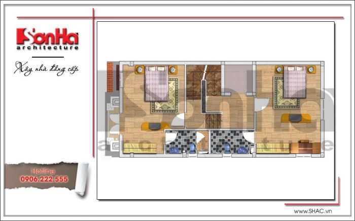 Mặt bằng công năng tầng 3 biệt thự cổ điển đẹp sh btp 0105