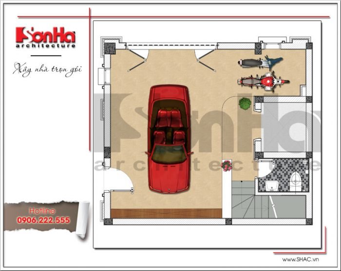 Mặt bằng công năng tầng 1 nhà ống Pháp tại Hà Nội sh nop 0143