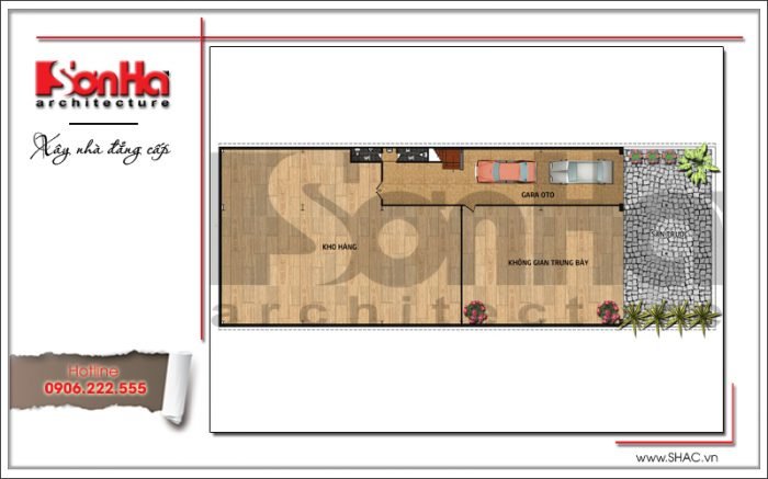 Mặt bằng tầng 1 văn phòng hiện đại tiện nghi tại Lào sh vp 0027