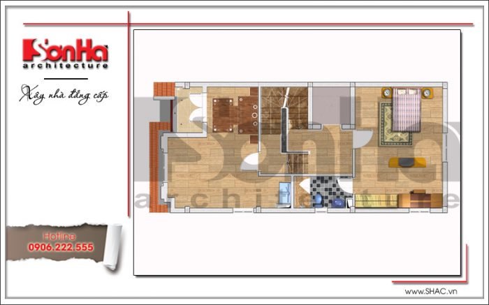 Mặt bằng công năng tầng 4 biệt thự cổ điển đẹp sh btp 0105