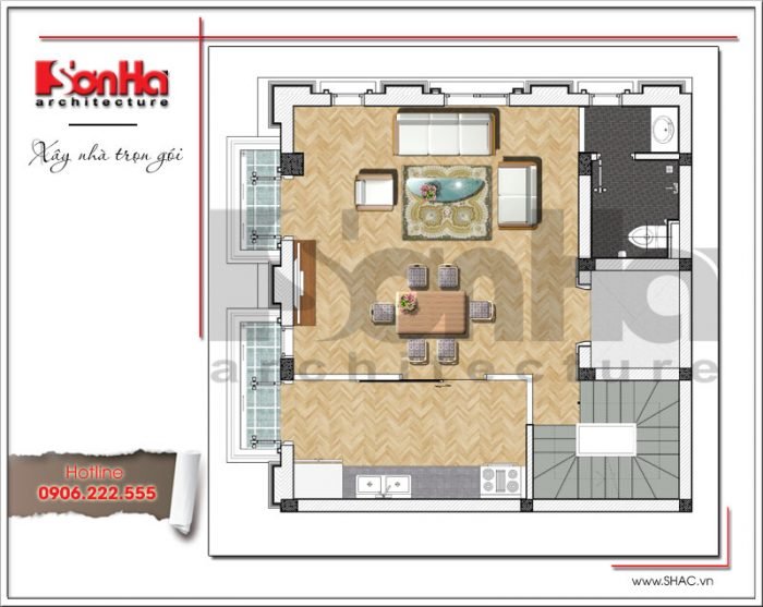 Mặt bằng công năng tầng 2 nhà ống Pháp tại Hà Nội sh nop 0143