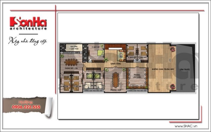 Mặt bằng tầng 2 văn phòng hiện đại tiện nghi tại Lào sh vp 0027