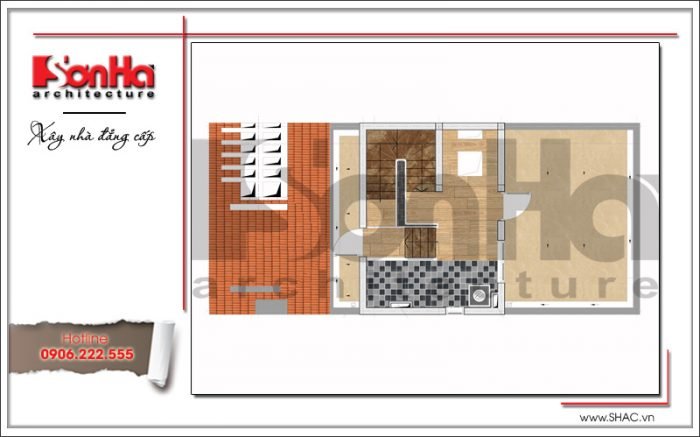 Mặt bằng công năng tầng mái biệt thự cổ điển đẹp sh btp 0105