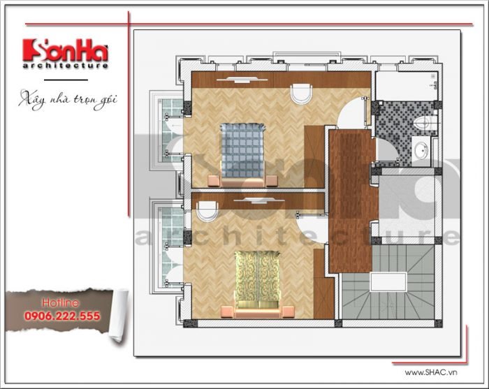 Mặt bằng công năng tầng 4 nhà ống Pháp tại Hà Nội sh nop 0143