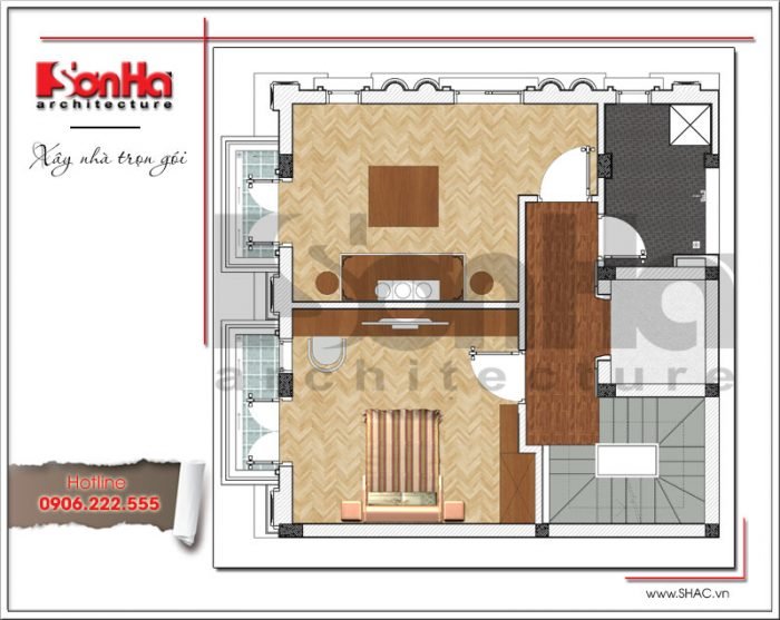 Mặt bằng công năng tầng 5 nhà ống Pháp tại Hà Nội sh nop 0143