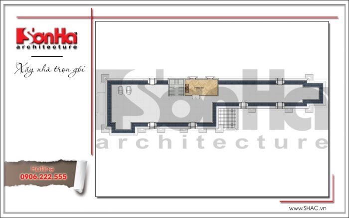 Mặt bằng công năng tầng áp mái biệt thự kết hợp văn phòng tại cà mau sh btp 0106