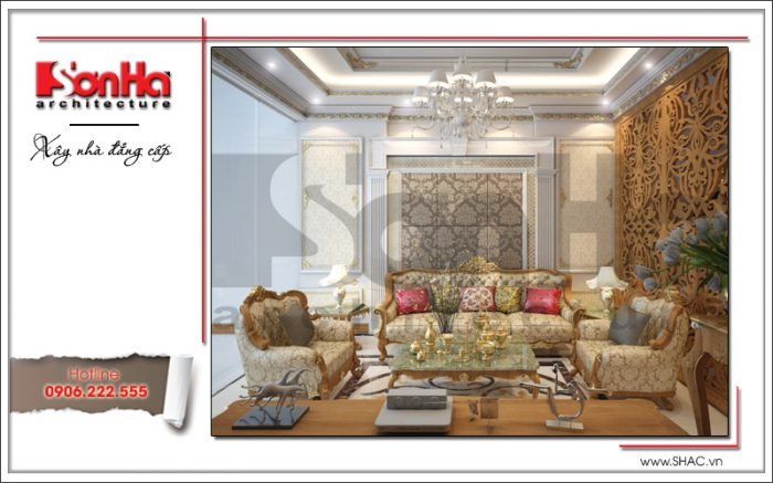 Thiết kế phòng khách đẹp nhà ống cổ điển tại Quảng Ninh sh nop 0141
