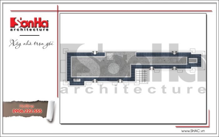 Mặt bằng công năng tầng mái biệt thự kết hợp văn phòng tại cà mau sh btp 0106