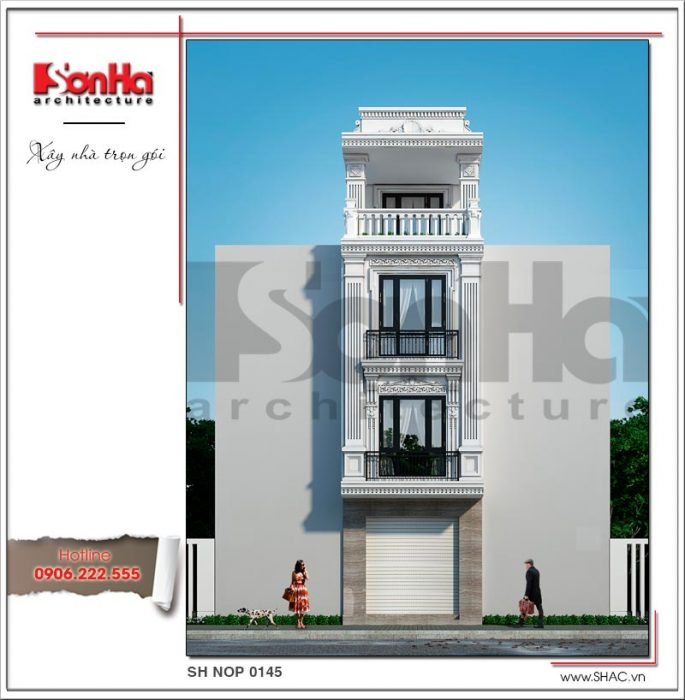 Thiết kế kiến trúc nhà ống kiến trúc Pháp 4 tầng mặt tiền hẹp tại Hải Phòng sh nop 0145