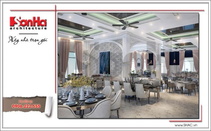 Mẫu Thiết kế phòng ăn nhà hàng 2 tầng kiến trúc Pháp sang trọng tại Phú Quốc sh bck 0045