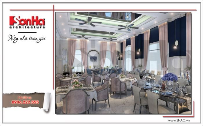 Thiết kế phòng ăn nhà hàng 2 tầng kiến trúc Pháp sang trọng tại Phú Quốc sh bck 0045