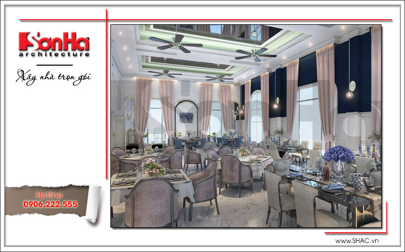 Thiết kế phòng ăn nhà hàng 2 tầng kiến trúc Pháp sang trọng tại Phú Quốc sh bck 0045