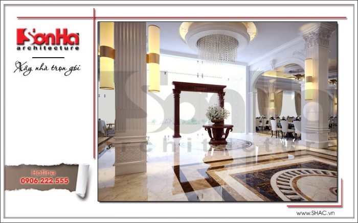 Thiết kế sảnh nhà hàng 2 tầng kiến trúc Pháp sang trọng tại Phú Quốc sh bck 0045