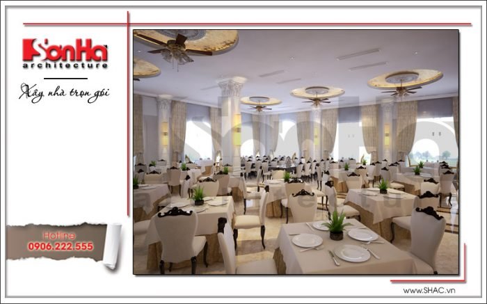 Mẫu thiết kế nội thất nhà hàng 2 tầng kiến trúc Pháp sang trọng tại Phú Quốc sh bck 0045