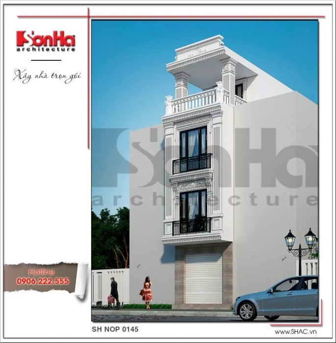 Mẫu kiến trúc nhà ống kiến trúc Pháp 4 tầng mặt tiền hẹp tại Hải Phòng sh nop 0145