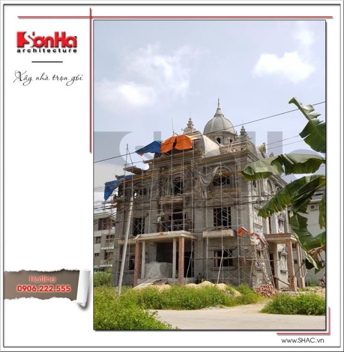 Ảnh thực tế thi công 2 biệt thự lâu đài 3 tầng mặt tiền rộng tại Quảng Ninh sh btld 0027