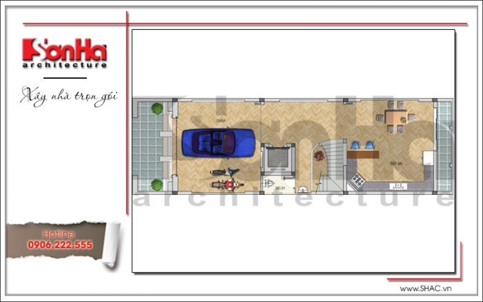 Mặt bằng công năng tầng 1 nhà ống Pháp tại Bắc Ninh sh nop 0144