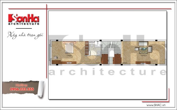 Mặt bằng công năng tầng 2 nhà ống kiến trúc Pháp 4 tầng mặt tiền hẹp tại Hải Phòng sh nop 0145