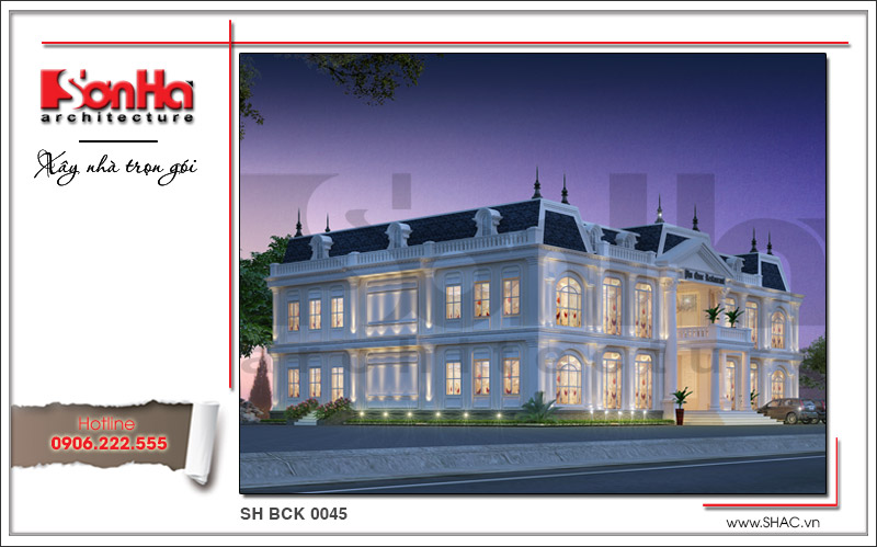 Mẫu thiết kế nhà hàng 2 tầng kiến trúc Pháp sang trọng tại Phú Quốc sh bck 0045