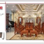 Thiết kế nội thất phòng khách biệt thự lâu đài 3 tầng mặt tiền rộng tại Quảng Ninh sh btld 0027