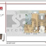 Mặt bằng công năng tầng 1 biệt thự Pháp mái ngói xanh tại Quảng Ninh sh btp 0107