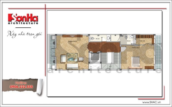 Mặt bằng công năng tầng 2 nhà ống Pháp tại Bắc Ninh sh nop 0144